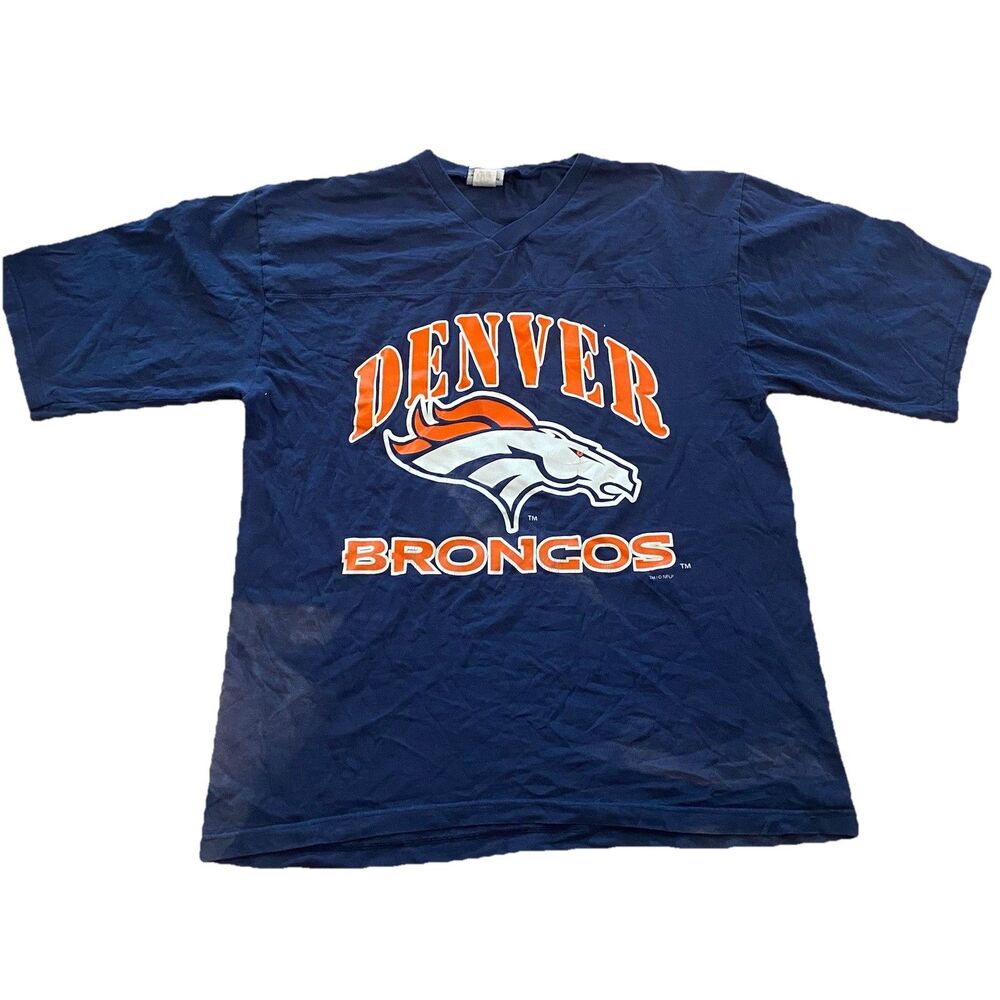 Vtg 90s Denver Broncos Terrell Davis Mesh Jersey Shirt Mens Navy Blue Bleach